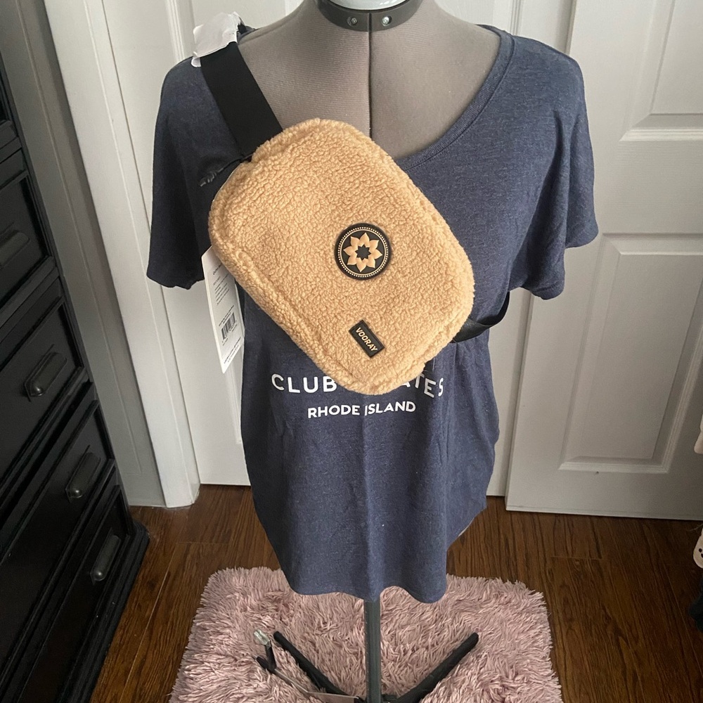 Sherpa Crossbody Bag in Tan with Black Strap